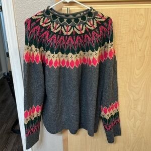 Vince Camuto Sweater Womens Size XL Pink Fair Isle Mock Neck Nordic Pullover